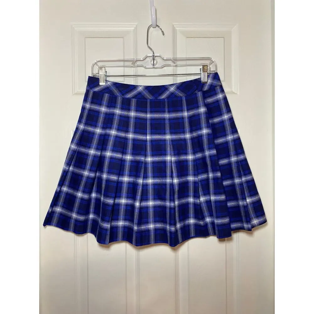 H&M Divided Royal Blue Plaid Pleated Mini Skirt Size 6 Preppy Schoolgirl Y2K